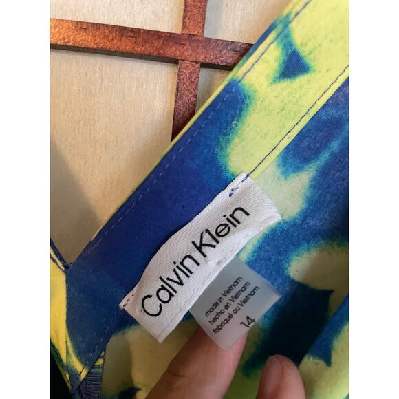 Calvin Klein Size 14 Blue Floral Sheath Dress Yellow Flowers Career EUC - Picture 4 of 9